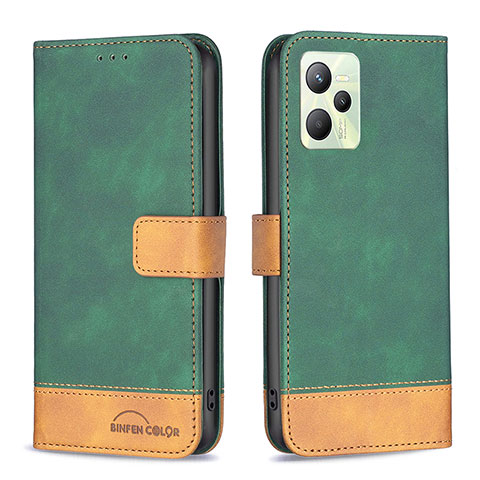 Custodia Portafoglio In Pelle Cover con Supporto B02F per Realme Narzo 50A Prime Verde