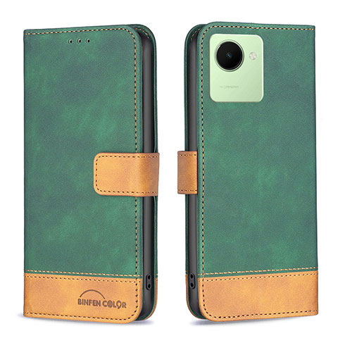 Custodia Portafoglio In Pelle Cover con Supporto B02F per Realme Narzo 50i Prime Verde