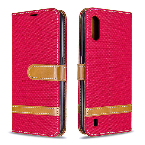 Custodia Portafoglio In Pelle Cover con Supporto B02F per Samsung Galaxy A01 SM-A015 Rosso