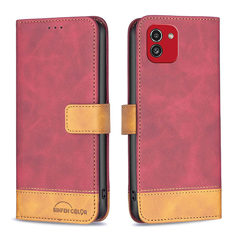 Custodia Portafoglio In Pelle Cover con Supporto B02F per Samsung Galaxy A03 Rosso