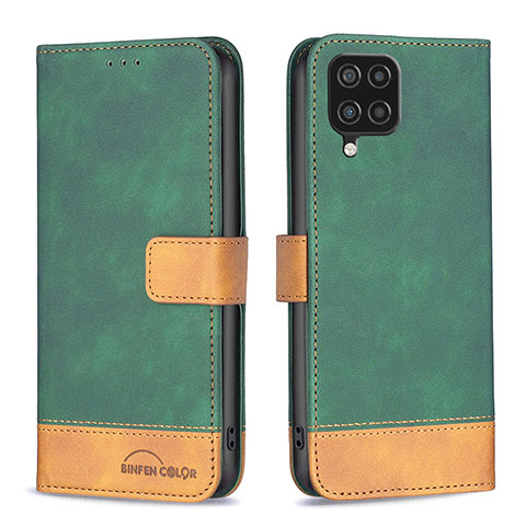 Custodia Portafoglio In Pelle Cover con Supporto B02F per Samsung Galaxy A12 Verde