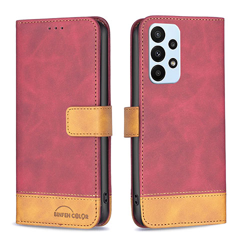 Custodia Portafoglio In Pelle Cover con Supporto B02F per Samsung Galaxy A23 4G Rosso