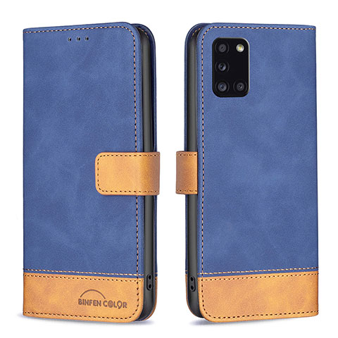 Custodia Portafoglio In Pelle Cover con Supporto B02F per Samsung Galaxy A31 Blu