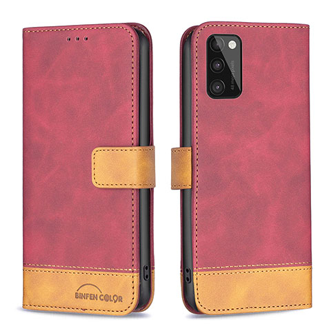 Custodia Portafoglio In Pelle Cover con Supporto B02F per Samsung Galaxy A41 Rosso