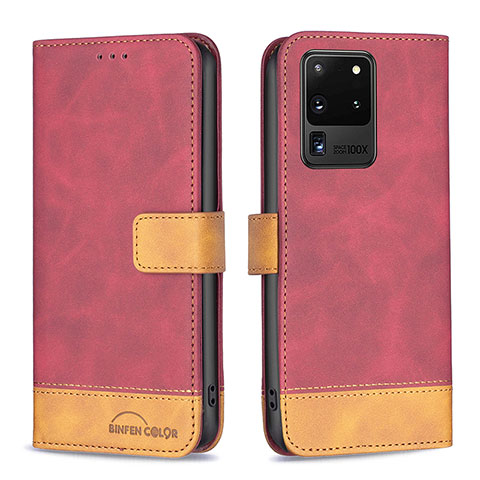 Custodia Portafoglio In Pelle Cover con Supporto B02F per Samsung Galaxy S20 Ultra 5G Rosso