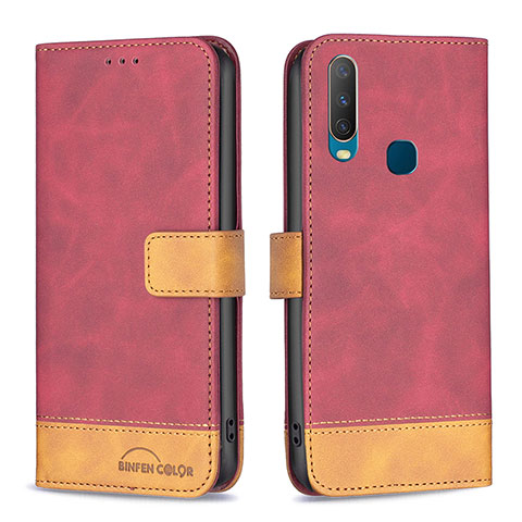 Custodia Portafoglio In Pelle Cover con Supporto B02F per Vivo Y11 Rosso