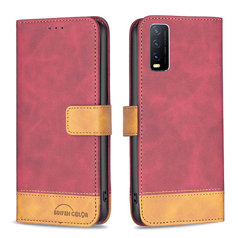 Custodia Portafoglio In Pelle Cover con Supporto B02F per Vivo Y12s Rosso