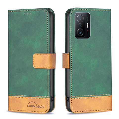 Custodia Portafoglio In Pelle Cover con Supporto B02F per Xiaomi Mi 11T Pro 5G Verde