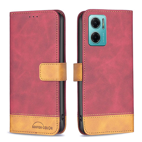 Custodia Portafoglio In Pelle Cover con Supporto B02F per Xiaomi Redmi 10 5G Rosso