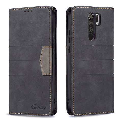 Custodia Portafoglio In Pelle Cover con Supporto B02F per Xiaomi Redmi 9 Nero