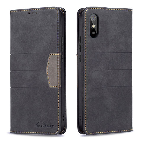 Custodia Portafoglio In Pelle Cover con Supporto B02F per Xiaomi Redmi 9i Nero