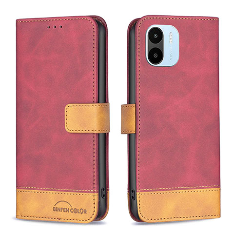 Custodia Portafoglio In Pelle Cover con Supporto B02F per Xiaomi Redmi A2 Rosso