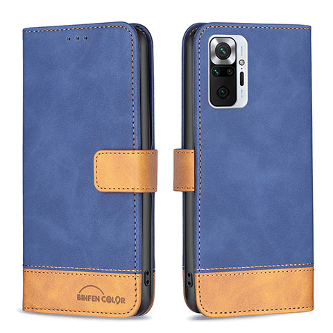 Custodia Portafoglio In Pelle Cover con Supporto B02F per Xiaomi Redmi Note 10 Pro 4G Blu