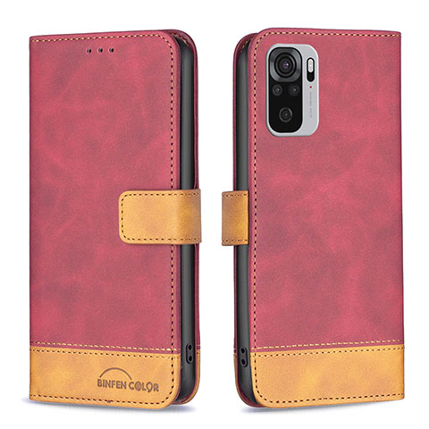 Custodia Portafoglio In Pelle Cover con Supporto B02F per Xiaomi Redmi Note 10S 4G Rosso