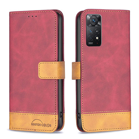 Custodia Portafoglio In Pelle Cover con Supporto B02F per Xiaomi Redmi Note 11 Pro 4G Rosso