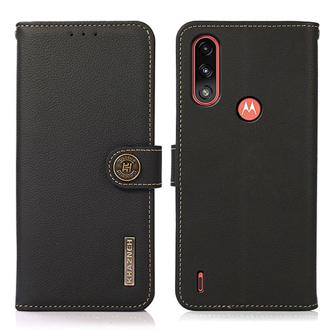 Custodia Portafoglio In Pelle Cover con Supporto B02H per Motorola Moto E7 Power Nero