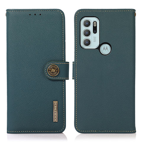 Custodia Portafoglio In Pelle Cover con Supporto B02H per Motorola Moto G60s Verde