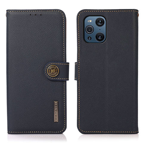 Custodia Portafoglio In Pelle Cover con Supporto B02H per Oppo Find X3 Pro 5G Blu