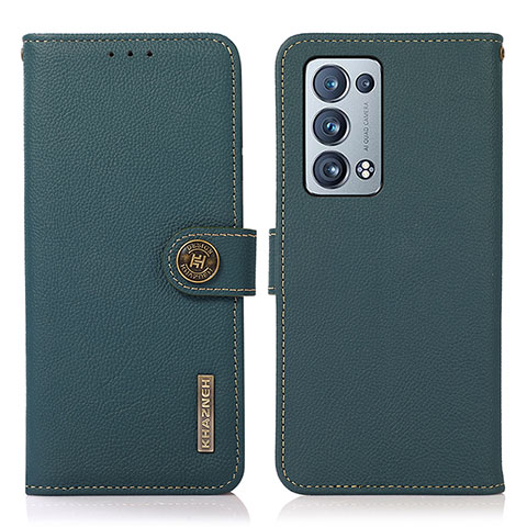 Custodia Portafoglio In Pelle Cover con Supporto B02H per Oppo Reno6 Pro+ Plus 5G Verde