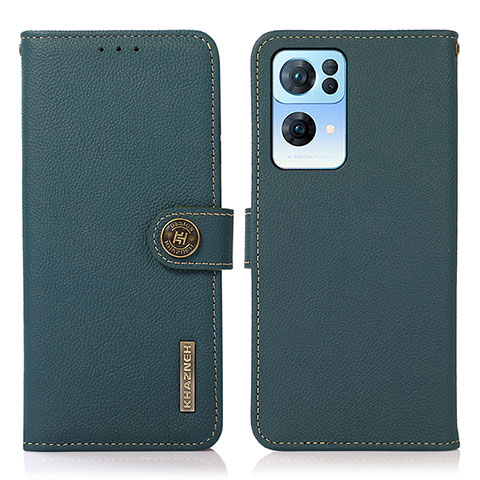 Custodia Portafoglio In Pelle Cover con Supporto B02H per Oppo Reno7 Pro 5G Verde