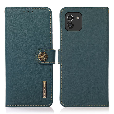 Custodia Portafoglio In Pelle Cover con Supporto B02H per Samsung Galaxy A03 Verde