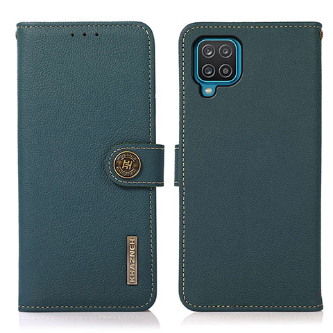 Custodia Portafoglio In Pelle Cover con Supporto B02H per Samsung Galaxy A12 Verde