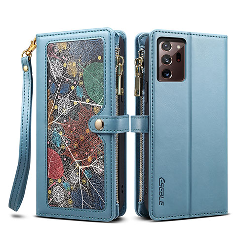 Custodia Portafoglio In Pelle Cover con Supporto B02S per Samsung Galaxy Note 20 Ultra 5G Blu