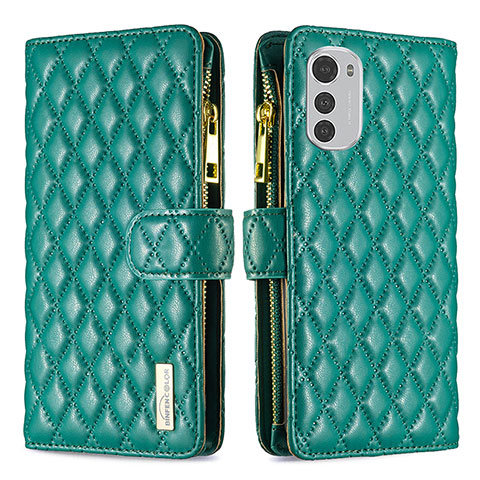 Custodia Portafoglio In Pelle Cover con Supporto B03F per Motorola Moto E32s Verde