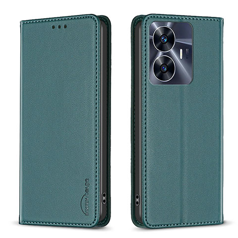 Custodia Portafoglio In Pelle Cover con Supporto B03F per Realme C55 Verde