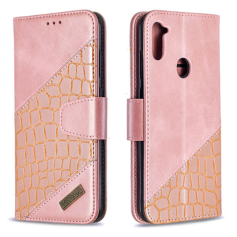 Custodia Portafoglio In Pelle Cover con Supporto B03F per Samsung Galaxy A11 Oro Rosa