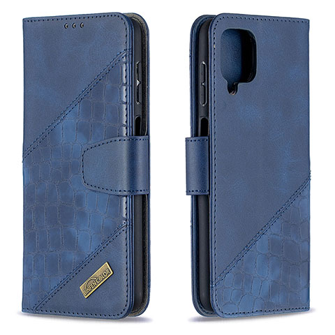 Custodia Portafoglio In Pelle Cover con Supporto B03F per Samsung Galaxy A12 Blu