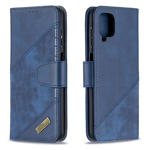 Custodia Portafoglio In Pelle Cover con Supporto B03F per Samsung Galaxy A12 Nacho Blu