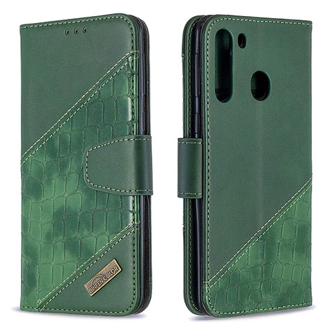 Custodia Portafoglio In Pelle Cover con Supporto B03F per Samsung Galaxy A21 Verde