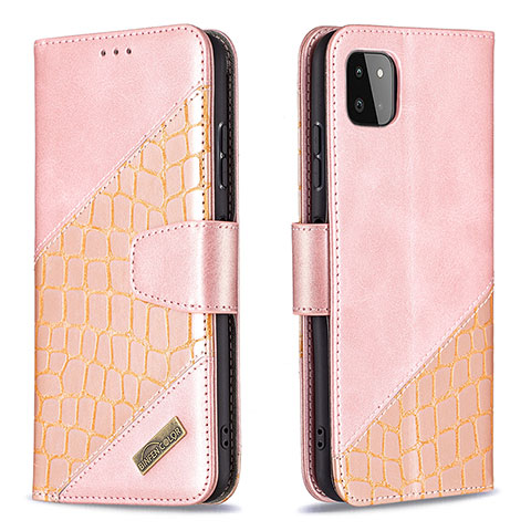 Custodia Portafoglio In Pelle Cover con Supporto B03F per Samsung Galaxy A22 5G Oro Rosa