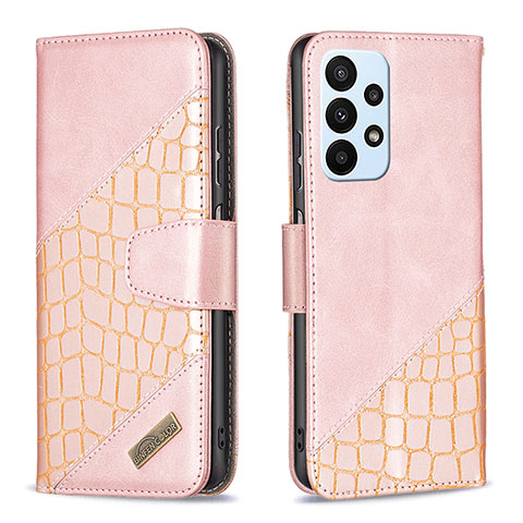 Custodia Portafoglio In Pelle Cover con Supporto B03F per Samsung Galaxy A23 4G Oro Rosa