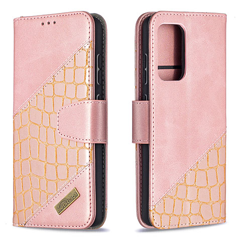 Custodia Portafoglio In Pelle Cover con Supporto B03F per Samsung Galaxy A52 4G Oro Rosa