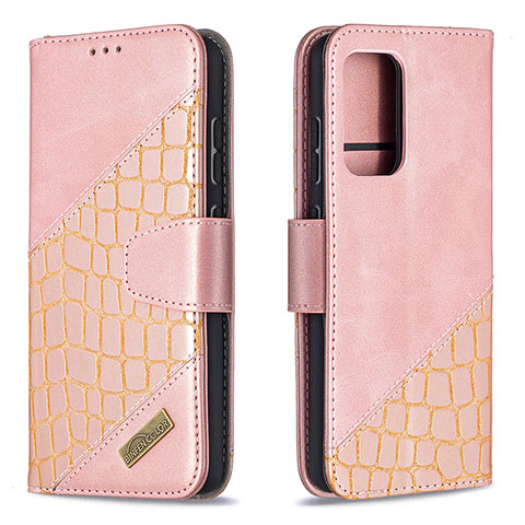 Custodia Portafoglio In Pelle Cover con Supporto B03F per Samsung Galaxy A52s 5G Oro Rosa