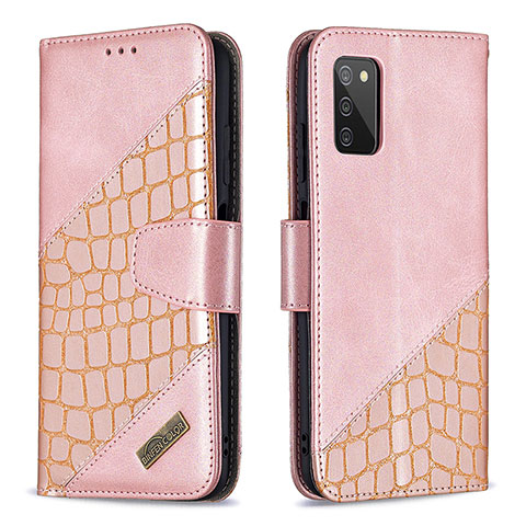 Custodia Portafoglio In Pelle Cover con Supporto B03F per Samsung Galaxy F02S SM-E025F Oro Rosa