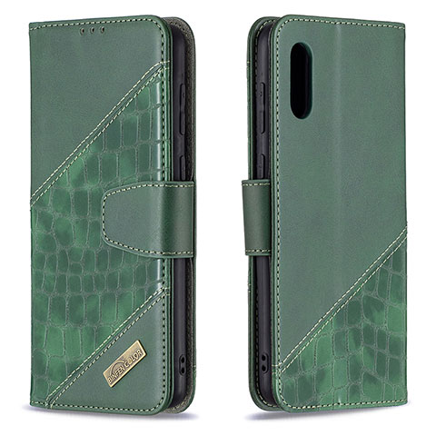 Custodia Portafoglio In Pelle Cover con Supporto B03F per Samsung Galaxy M02 Verde