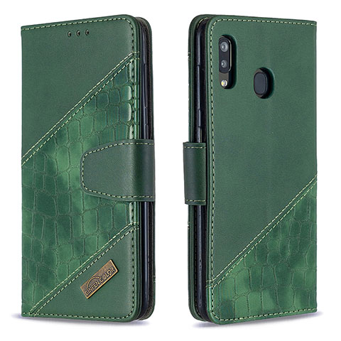 Custodia Portafoglio In Pelle Cover con Supporto B03F per Samsung Galaxy M10S Verde