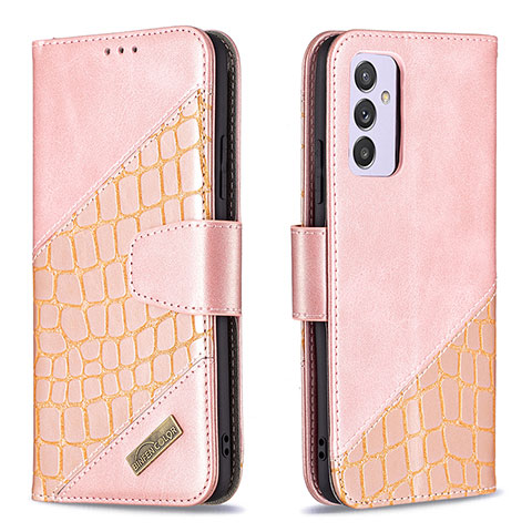 Custodia Portafoglio In Pelle Cover con Supporto B03F per Samsung Galaxy M14 5G Oro Rosa