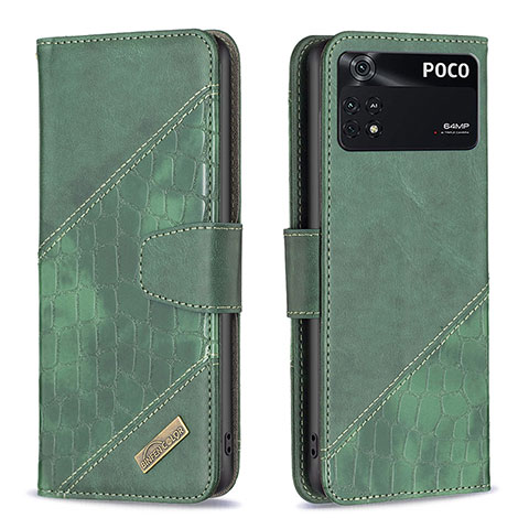 Custodia Portafoglio In Pelle Cover con Supporto B03F per Xiaomi Poco M4 Pro 4G Verde