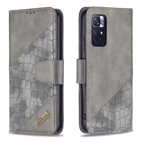 Custodia Portafoglio In Pelle Cover con Supporto B03F per Xiaomi Poco M4 Pro 5G Grigio Scuro