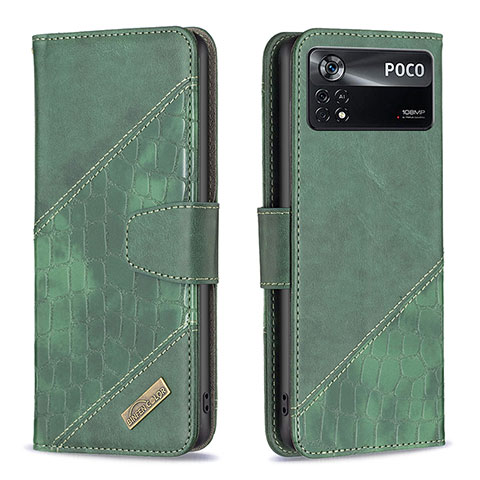 Custodia Portafoglio In Pelle Cover con Supporto B03F per Xiaomi Poco X4 Pro 5G Verde