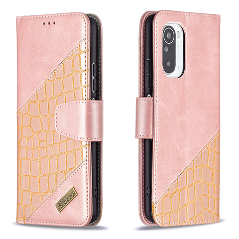 Custodia Portafoglio In Pelle Cover con Supporto B03F per Xiaomi Redmi K40 Pro 5G Oro Rosa