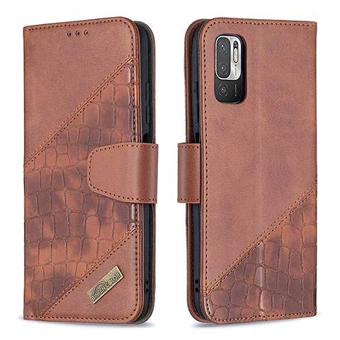 Custodia Portafoglio In Pelle Cover con Supporto B03F per Xiaomi Redmi Note 10 5G Marrone