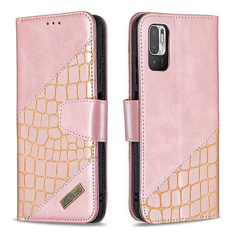 Custodia Portafoglio In Pelle Cover con Supporto B03F per Xiaomi Redmi Note 10T 5G Oro Rosa