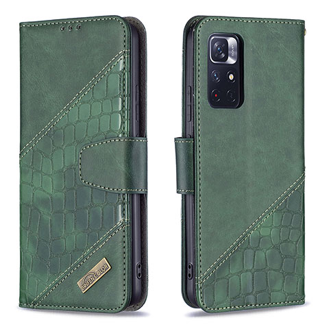 Custodia Portafoglio In Pelle Cover con Supporto B03F per Xiaomi Redmi Note 11 5G Verde