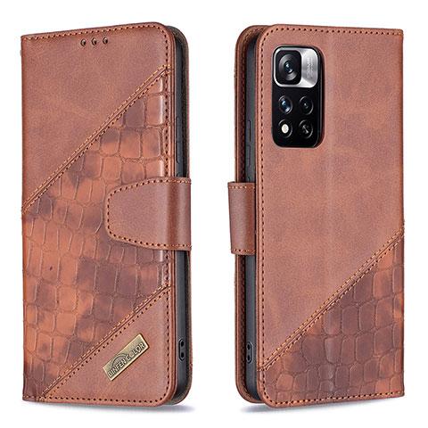 Custodia Portafoglio In Pelle Cover con Supporto B03F per Xiaomi Redmi Note 11 Pro+ Plus 5G Marrone