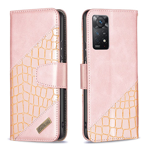 Custodia Portafoglio In Pelle Cover con Supporto B03F per Xiaomi Redmi Note 12 Pro 4G Oro Rosa